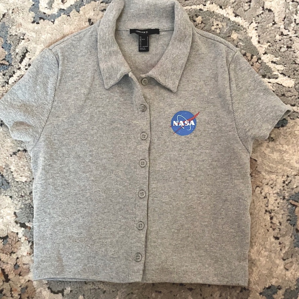Grey crop top NASA with collar
